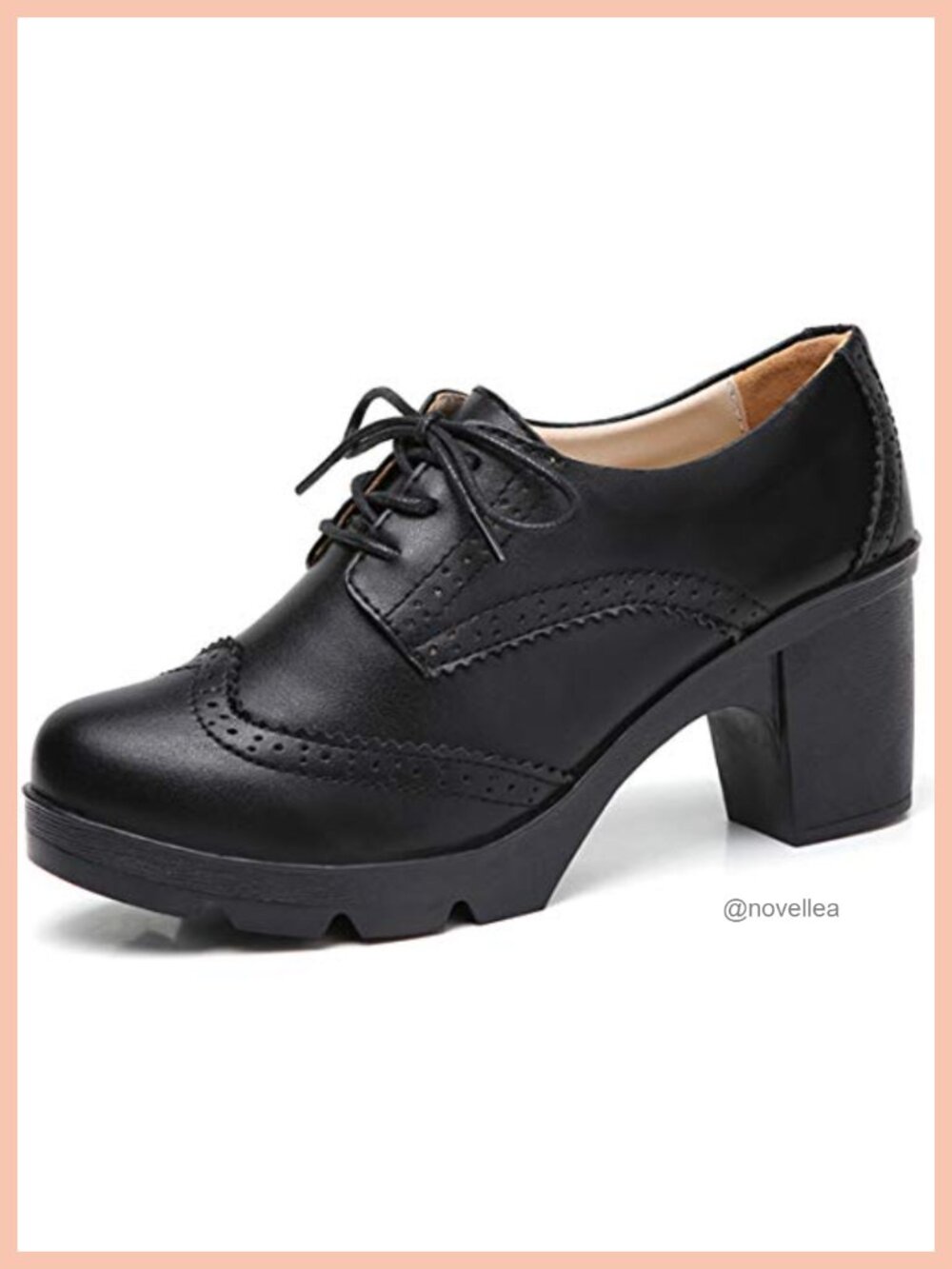 Women Leather Look Lace Up Platform Chunky Mid Heel Oxfords Dress Shoes